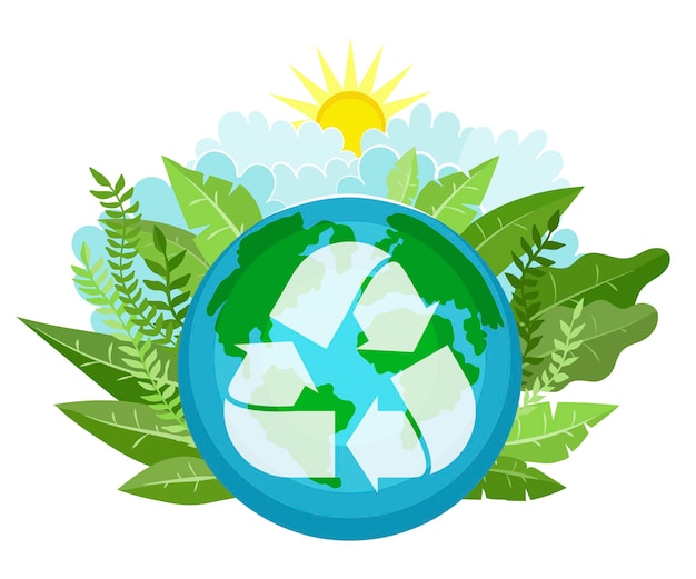 Vetor Ícone de reciclagem ecológica triangular verde conservação ambiental planeta terra verde