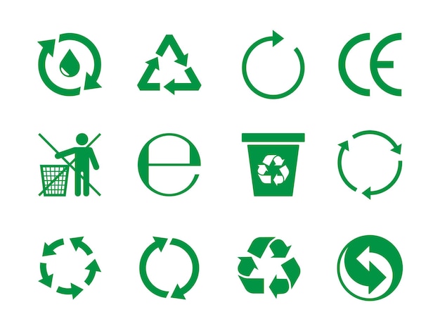 Vetor Ícone de reciclagem símbolos de seta redonda estilizada natureza limpa salvar ecologia ambiente orgânico coleção de formas verdes vetor berrante
