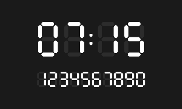 Ícone de relógio digital. conjunto de números de cálculo digital. vetor em fundo preto isolado. eps 10.