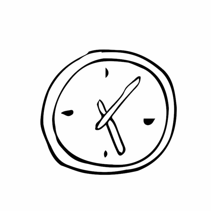 Vetor ícone de relógio vetorial em estilo doodle isolado no fundo branco