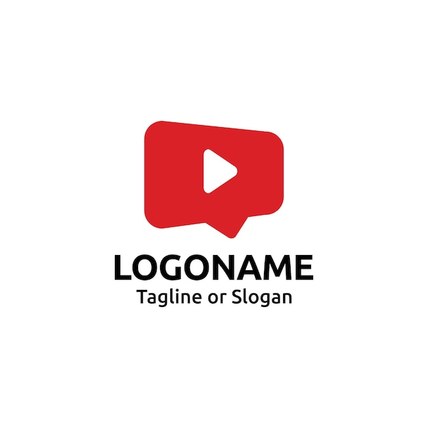 Ícone de reprodução incorporado ao conceito de logotipo de fala em bolha relacionado ao logotipo do aplicativo de mídia