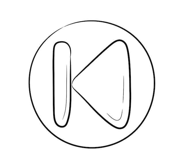 Vetor Ícone de retrocesso para música e vídeo desenhados à mão. botão no estilo de desenho doodle. um desenho simples do doodle.