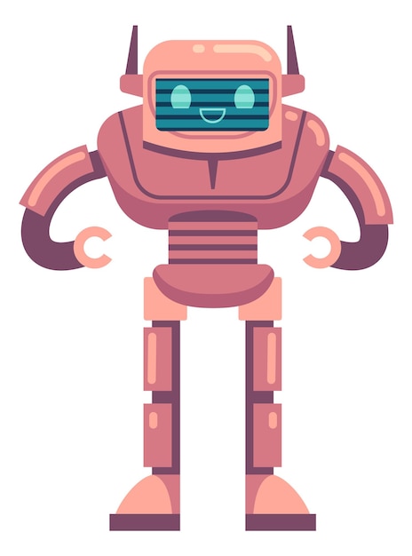 Ícone de robô futurista Mascote de brinquedo de droide de desenho animado isolado em fundo branco