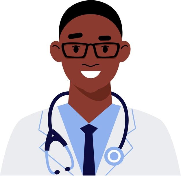 Ícone de rosto negro afro-americano médico masculino com estetoscópio
