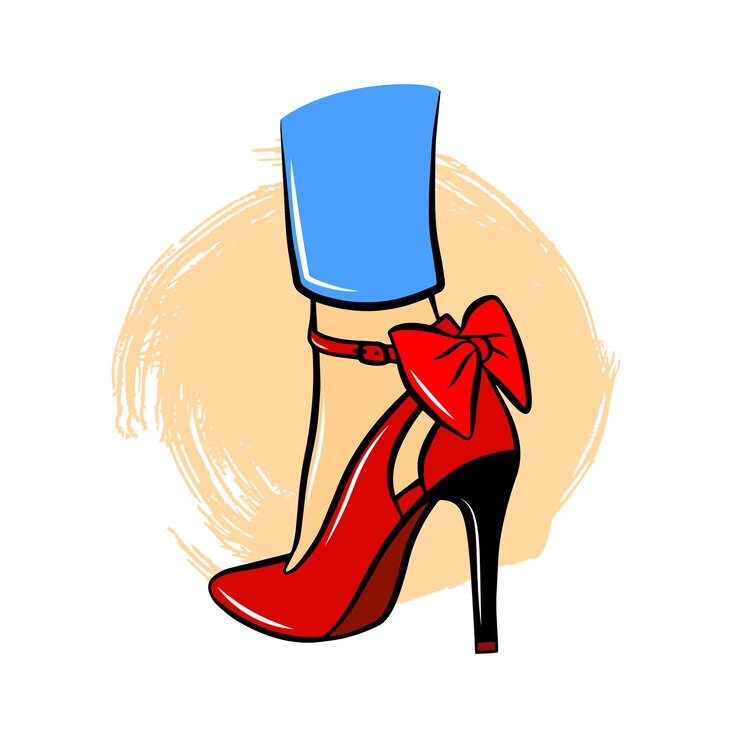Ícone de sapatos de mulher isolado no fundo branco Ilustração de moda vetorial desenhada à mão colorida Conceito de beleza e glamour Design de impressão de camiseta de perna feminina bonita
