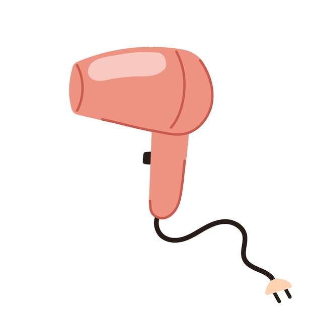 Vetor Ícone de secador de cabelo rosa em ilustração vetorial de estilo doodle plano isolado no fundo branco