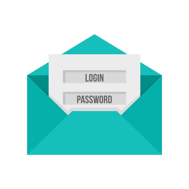 Ícone de senha de login de e-mail ilustração plana do ícone vetor de senha de login de e-mail para web design