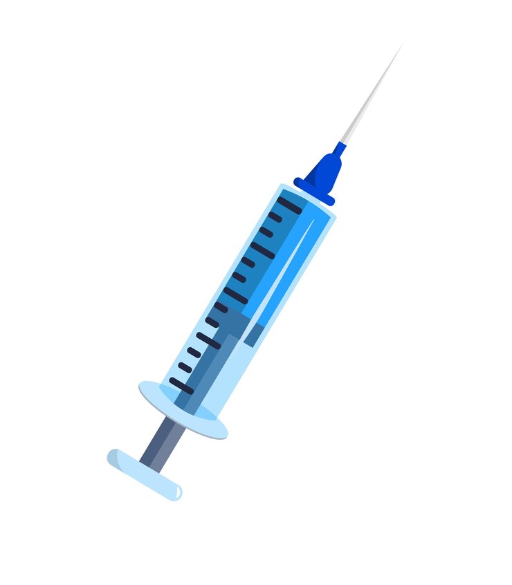Ícone de seringa azul isolado no branco liso colorido cartoon ilustração objeto equipamento médico instrumento de saúde injeção de agulha