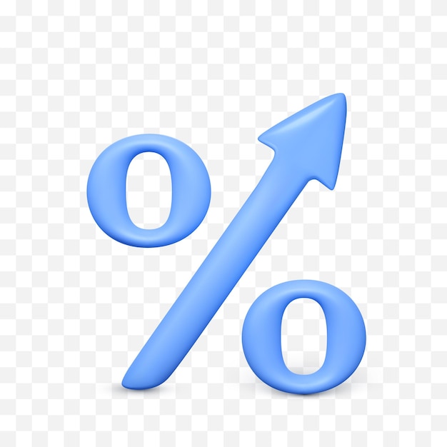 Ícone de seta de aumento percentual conceito de crescimento econômico 3d renderização de sinal de interesse com ilustração vetorial de seta isolada em fundo transparente