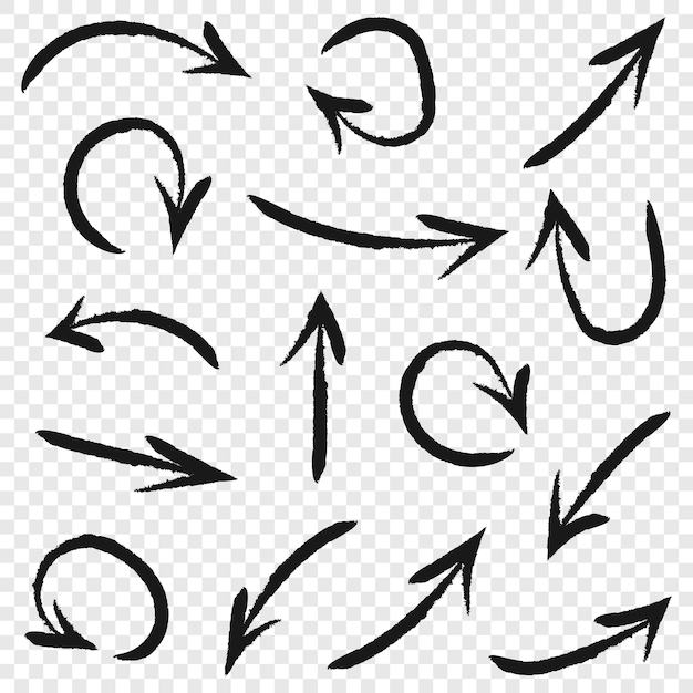Ícone de seta em estilo desenhado à mão Ilustração vetorial de rabiscos feitos à mão em fundo isolado Conceito de negócio de sinalização de ponteiro do cursor