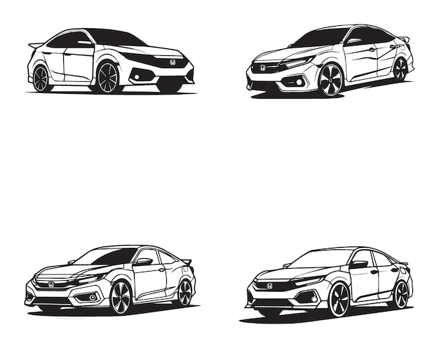 Vetor Ícone de silhueta vetorial ilustrada mínima plana do honda civic car