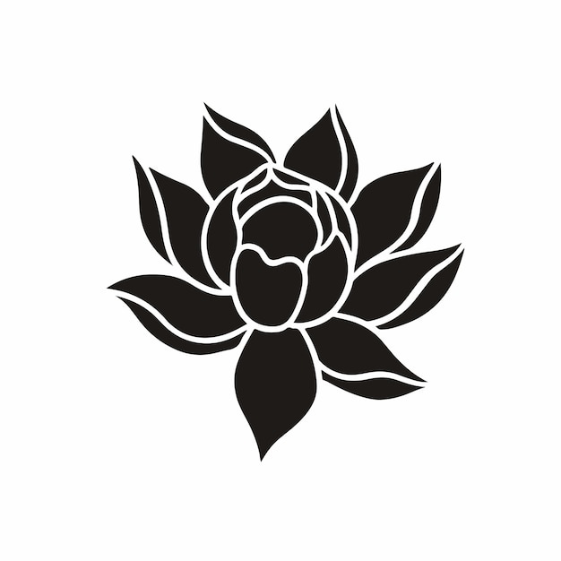 Ícone de símbolo de lótus design de logotipo em preto e branco estêncil tatuagem ilustração vetorial plana