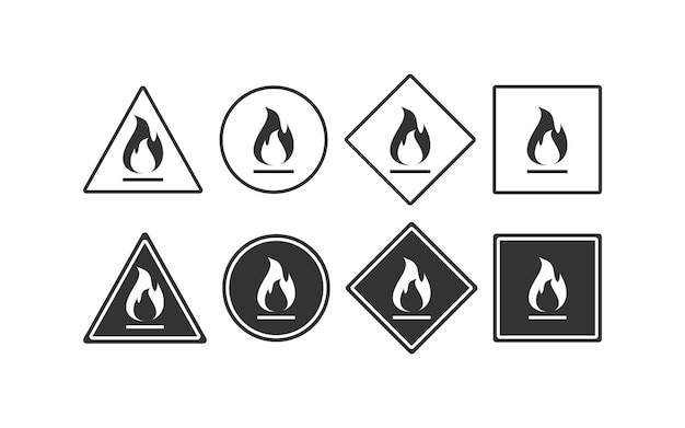 Ícone de sinal de aviso de materiais inflamáveis símbolo de ilustração de fogo vetor de gás de sinal