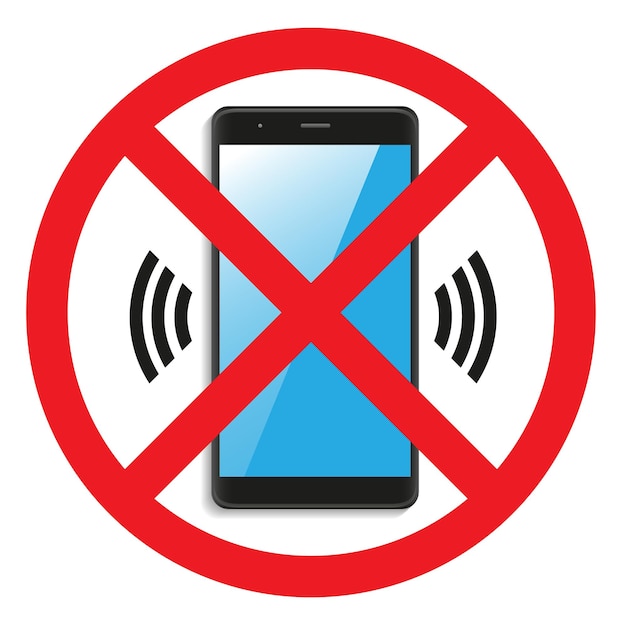 Ícone de sinal de parada de aviso de telefone celular. desligue o telefone com botão de pressão. ilustração vetorial