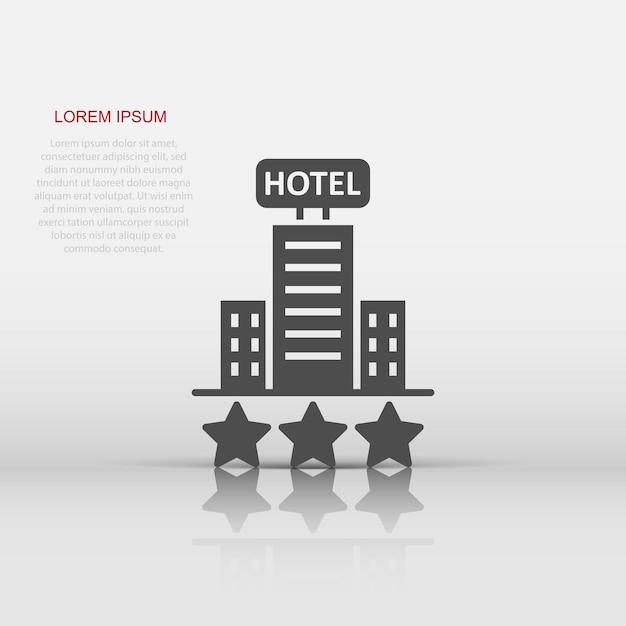 Ícone de sinalização de hotel de 3 estrelas em estilo plano ilustração vetorial do edifício da pousada em fundo branco isolado conceito de negócio do quarto do albergue