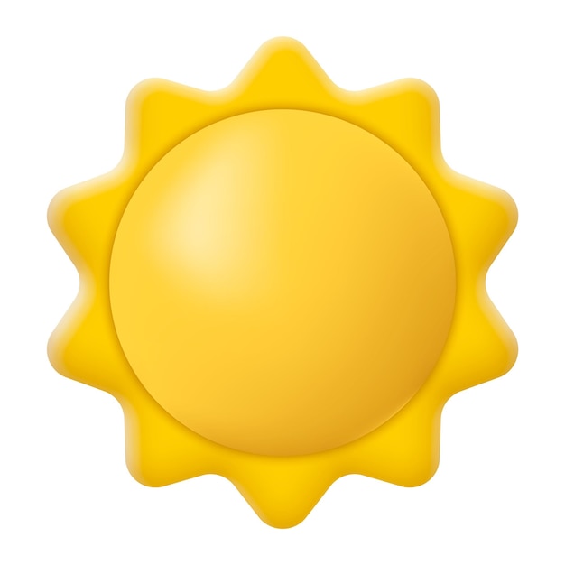 Ícone de sol brilhante 3D em estilo de desenho animado minimalista Ilustração vetorial Eps 10