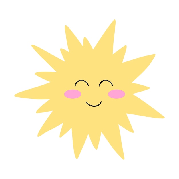 Ícone de sol desenhado à mão com cara feliz ilustração vetorial de desenho animado de estilo simples de adesivo feminino de sol