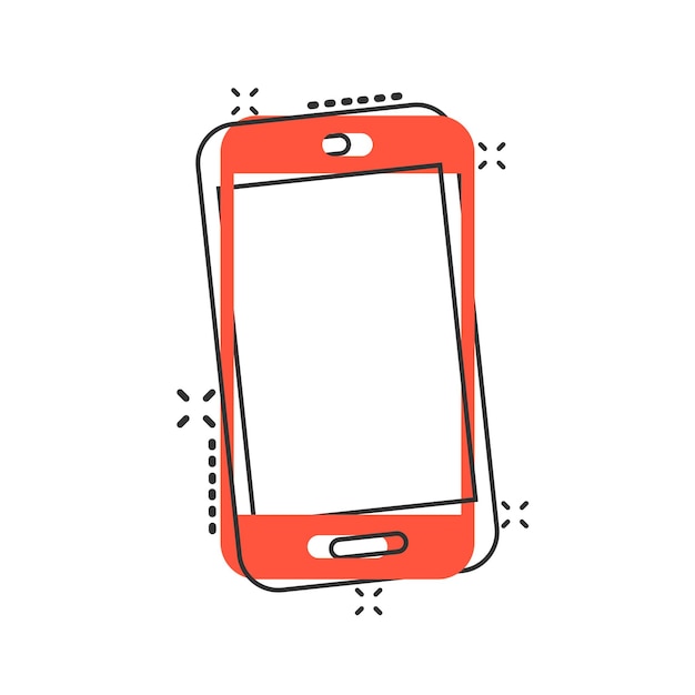 Ícone de tela em branco do smartphone em estilo cômico ilustração em vetor de desenho animado de telefone móvel em fundo branco isolado conceito de negócio de efeito de respingo de telefone