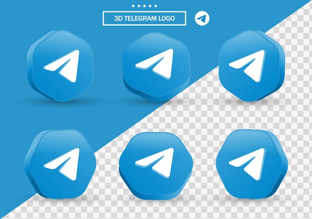 Ícone de telegrama 3D em moldura de estilo moderno e polígono para logotipos de ícones de mídia social