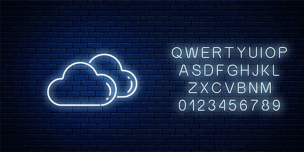 Ícone de tempo nublado de néon brilhante Símbolo de duas nuvens no estilo neon para aplicativo móvel de previsão do tempo