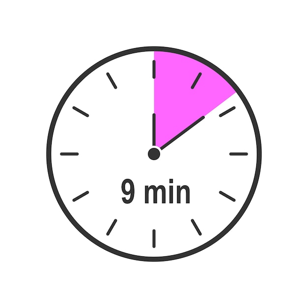 Ícone de temporizador com intervalo de tempo de 9 minutos. relógio de contagem regressiva ou símbolo de cronômetro