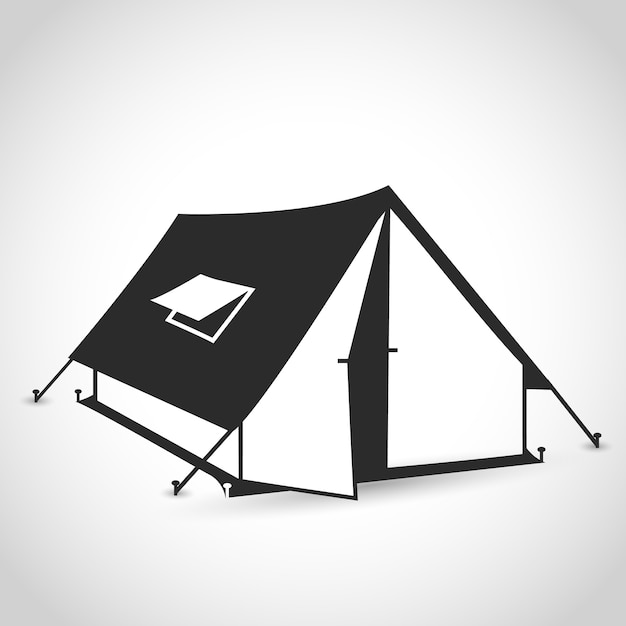 Ícone de tenda em um design plano em um fundo branco com sombra