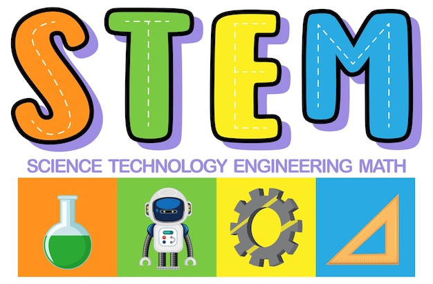 Ícone de texto educacional stem colorido