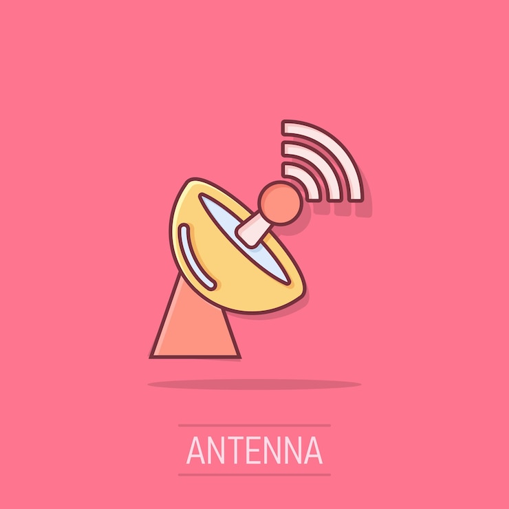 Vetor ícone de torre de antena de satélite em estilo cômico cartoon de transmissão