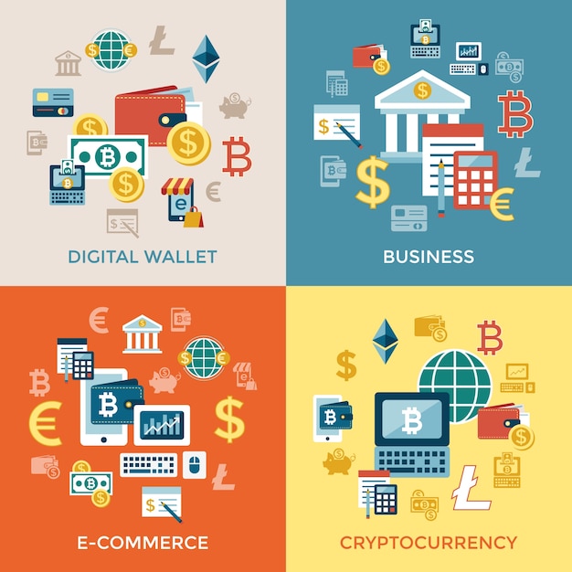 Ícone de transferência de dinheiro eletrônico bitcoin cryptocurrency e ícones de transferência de dinheiro eletrônico