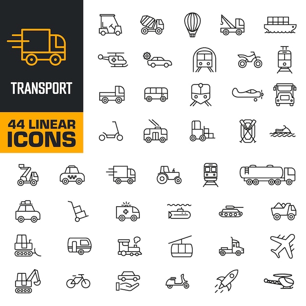 Ícone de transporte Icones de transporte definidos estilo linear