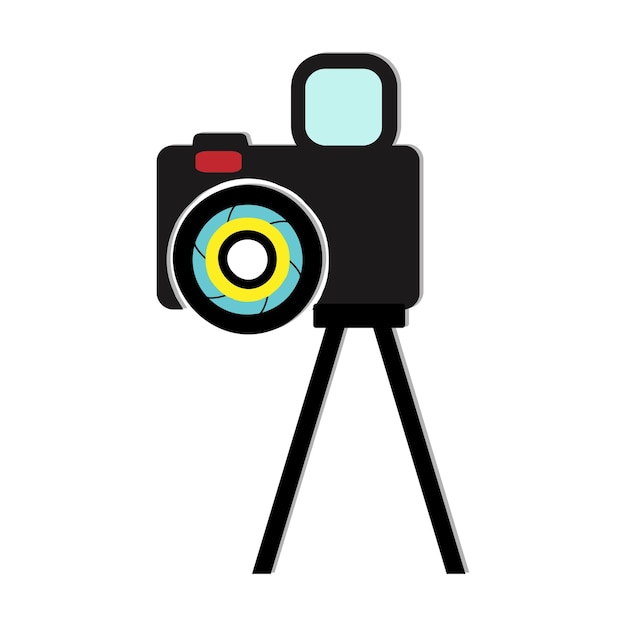 Ícone de tripé da câmera e câmera de filme em um tripé Fazer um ícone único de filme em estilo monocromático