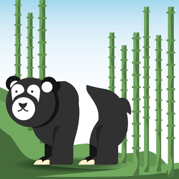 Vetor Ícone de urso panda sobre fundo de floresta de bambu