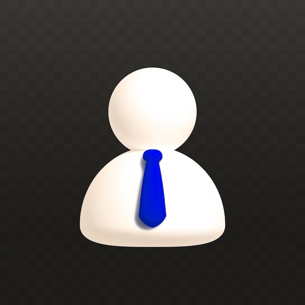 Ícone de usuário 3D branco realista Símbolo de pessoa humana com gravata azul Avatar de negócio abstrato para site