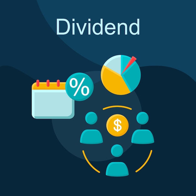 Ícone de vetor conceito plano de dividendos. conjunto de ilustrações de cores dos desenhos animados de ideia de depósito. investimento, participação no capital. arrecadação. sócios, acionistas. sociedade anônima. elemento de design gráfico isolado