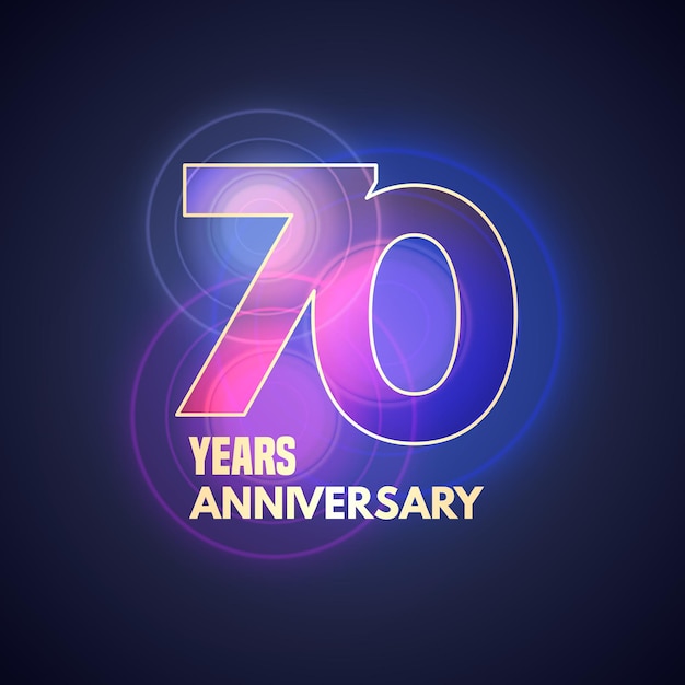 Vetor Ícone de vetor de aniversário de 70 anos, logotipo. elemento de design gráfico com bokeh para o 70º aniversário