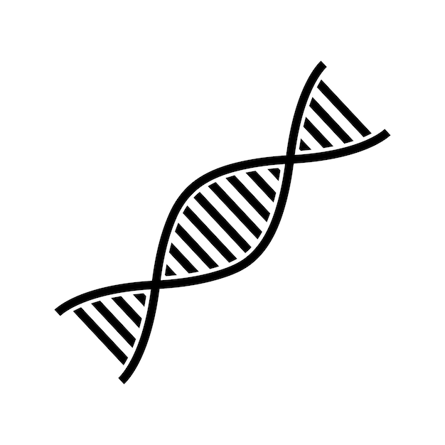 Vetor Ícone de vetor de cadeias de dna pretas. símbolo do logotipo da hélice plana do dna. projeto de molécula cromossômica.