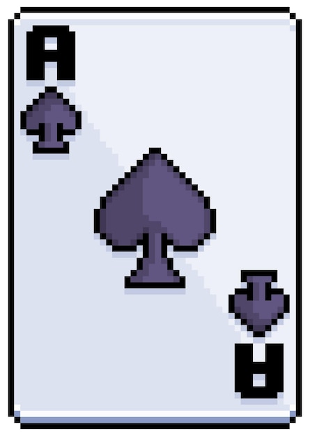 Ícone de vetor de cartas de baralho de arte de pixel ás de espadas para jogo de 8 bits em fundo branco