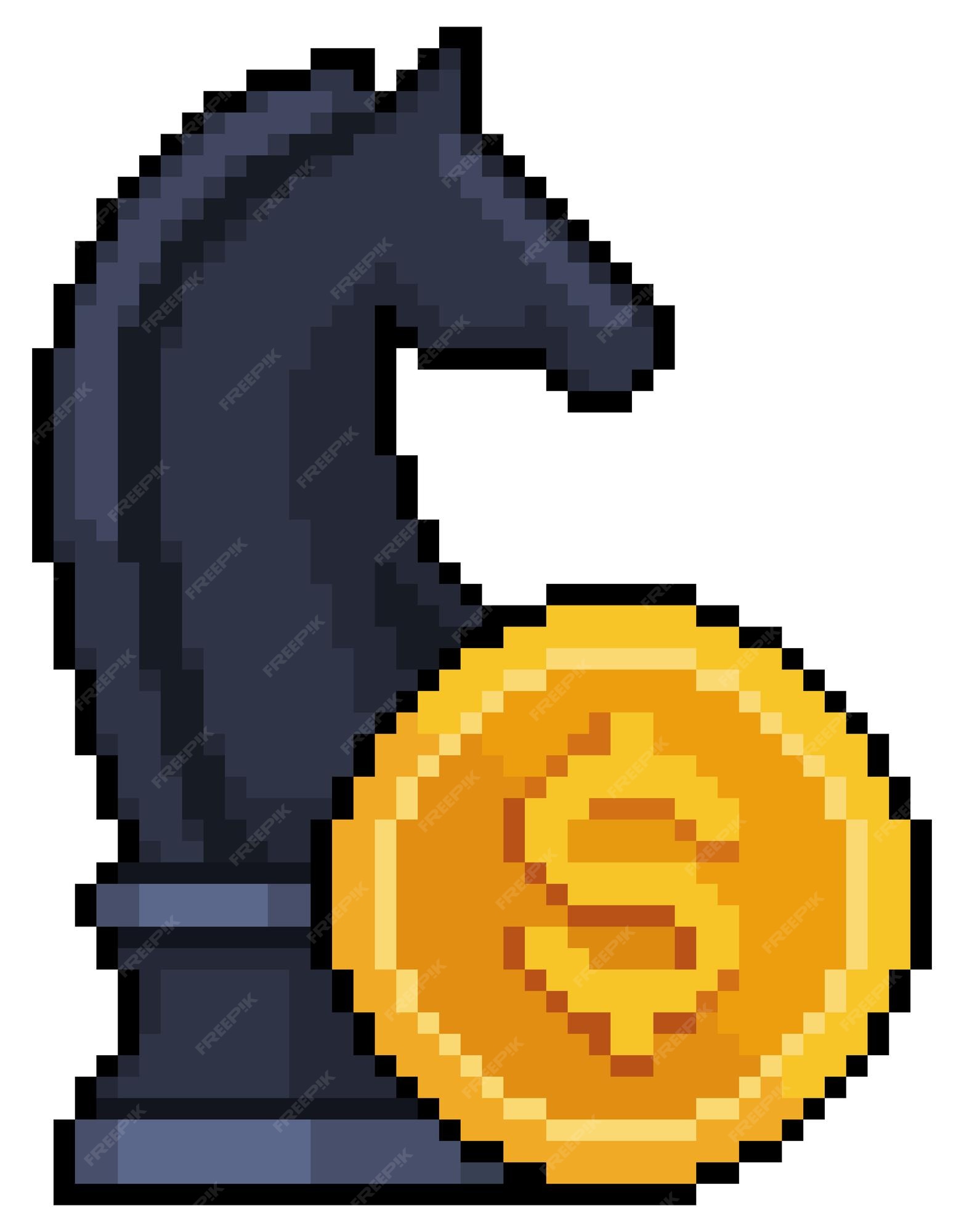 Ícone de vetor de cavalo de xadrez de estratégia de investimento de pixel  art para jogo de 8 bits em fundo branco