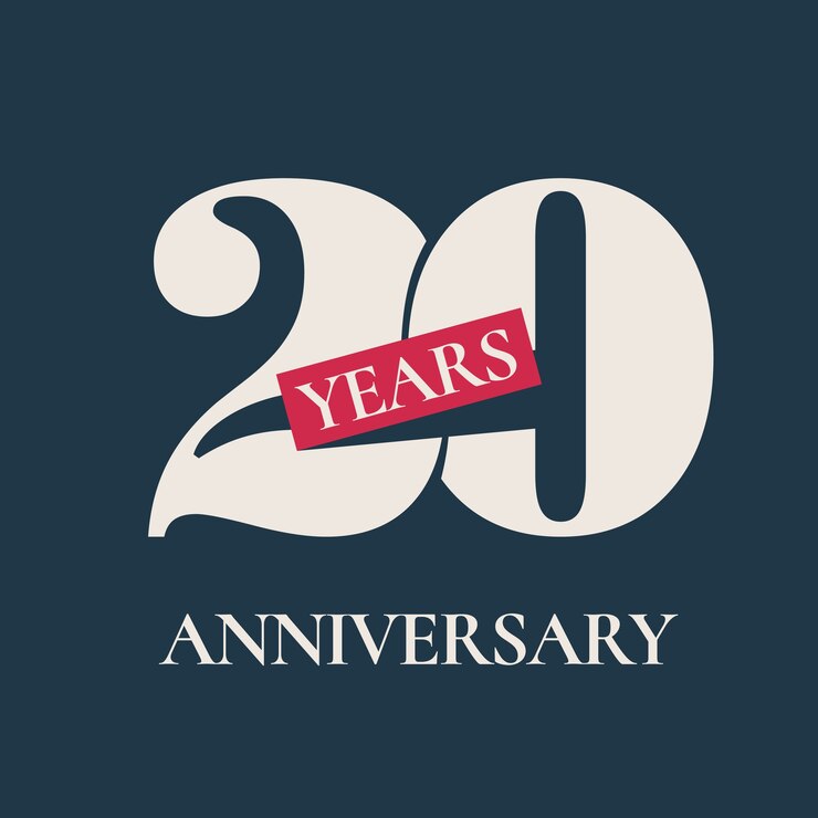 Ícone de vetor de celebração de aniversário de 20 anos, logotipo. Elemento de design gráfico de modelo para cartão de 20º aniversário
