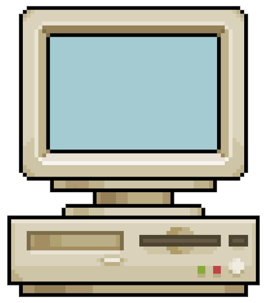 Ícone de vetor de computador antigo de pixel art para jogo de 8 bits em fundo branco