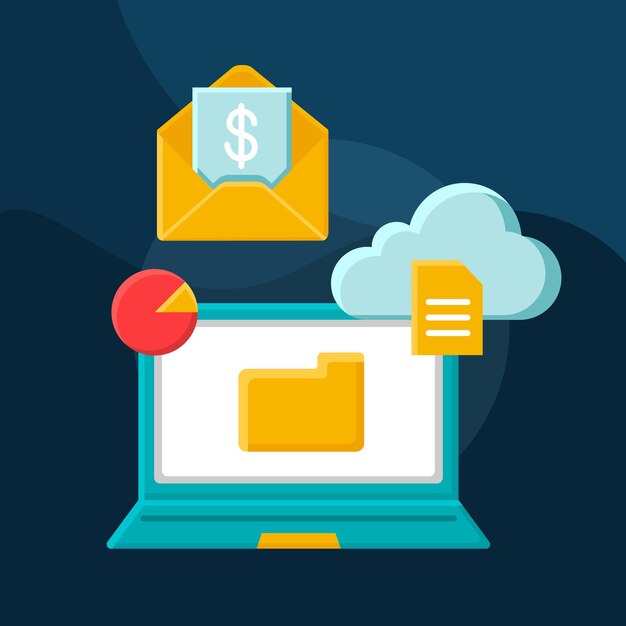 Ícone de vetor de conceito plano de declarações eletrônicas. Conjunto de ilustrações de cores de desenhos animados de recibo de internet banking. Extrato bancário eletrônico. Trasação financeira. Notificação de correio. Elemento de design gráfico isolado