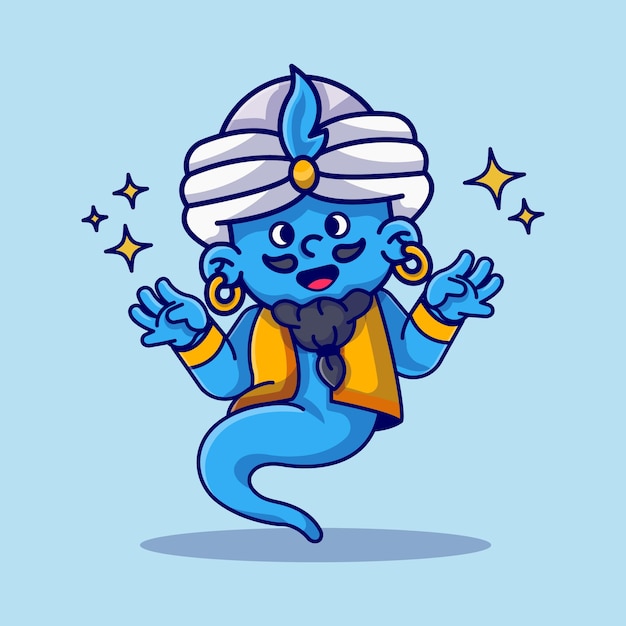 Vetor Ícone de vetor de gênio de personagem de desenho animado gênio de fadas árabe em um turbante. estilo de desenho animado plano
