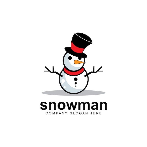 Ícone de vetor de logotipo de boneco de neve natal de inverno com presentes e ilustração de design de papai noel