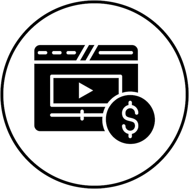 Vetor Ícone de vetor de monetização de vídeo pode ser usado para iconset de marketing na web