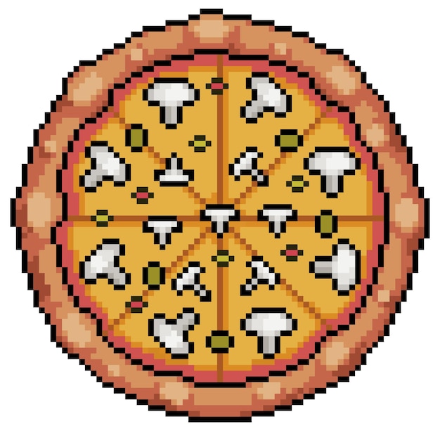 Ícone de vetor de pizza de cogumelo de pixel art para jogo de 8 bits em fundo branco