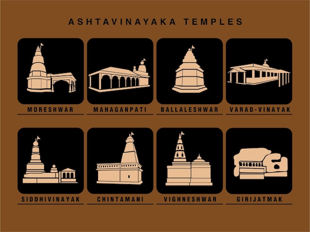 Vetor Ícone de vetor de templos ashtavinayak ganapati ícone de ashtavinayak ganesh mandir