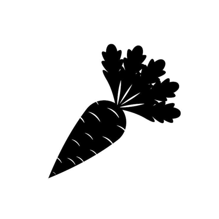 Vetor ícone de vetor de vegetais de cenoura preto sólido eps 10 ilustração plana vegetariana produto de mercado agrícola conceito de agricultura alimentos orgânicos saudáveis frescosconceito de colheita para vegan isolado no branco