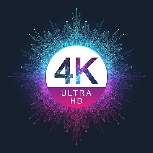 Ícone de vetor distintivo 4k ultra hd. símbolo de tv uhd 4k de estilo de fundo gradiente abstrato