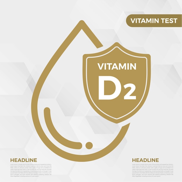 Ícone de vitamina d2 logo golden drop shield protection, ilustração em vetor de saúde de fundo médico