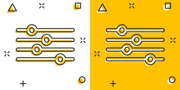 Ícone de volume de controle em estilo cômico ajuste de áudio ilustração vetorial de sinal de desenho animado em fundo branco isolado conceito de negócio de efeito de respingo de filtro